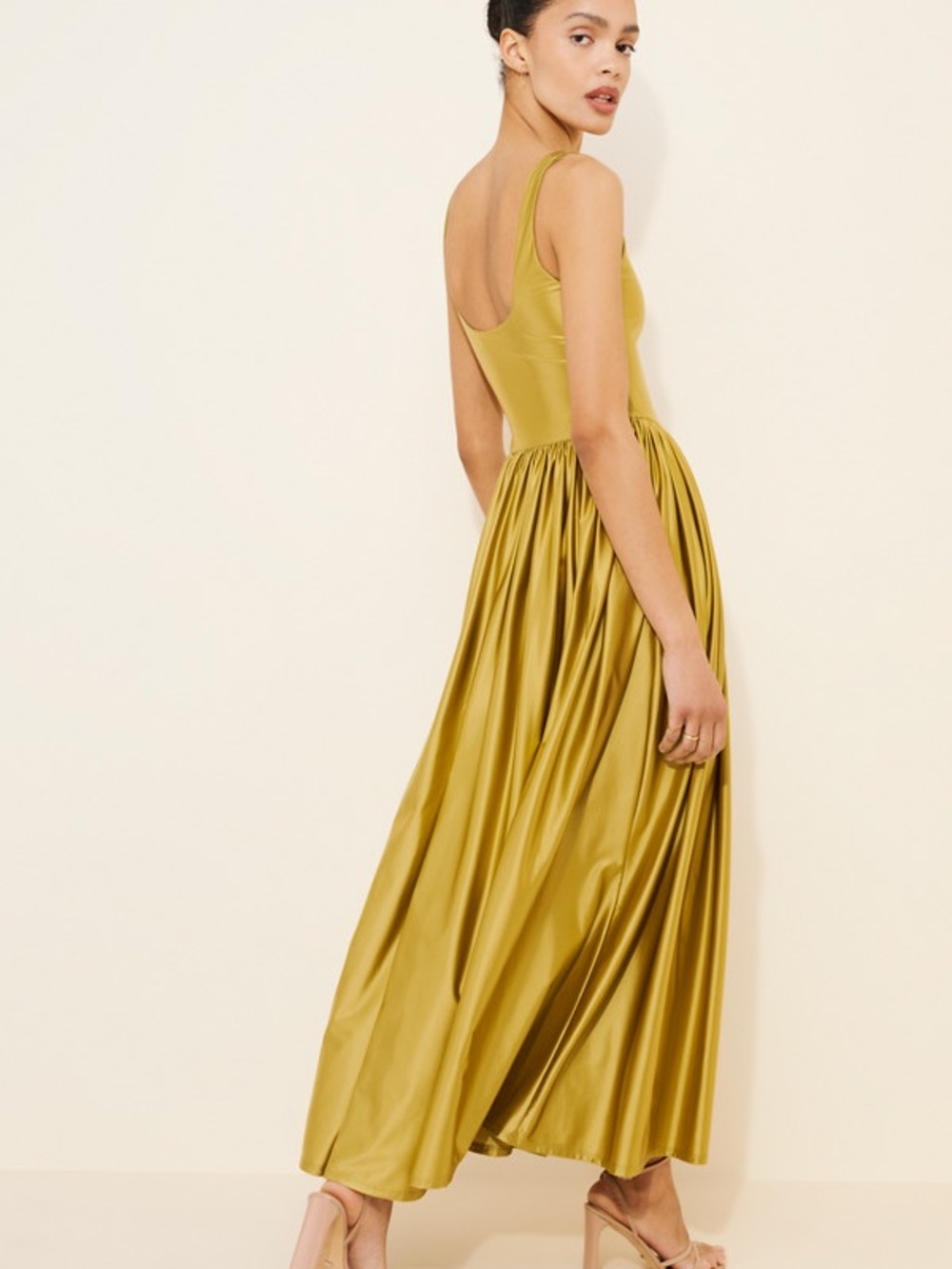 Oriana Gold Maxi Dress by Delfi size small - Picture 2 of 7